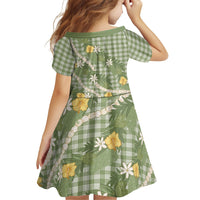 Aloha Puakenikeni Anthurium Pikake Lei Family Matching Mermaid Dress and Hawaiian Shirt Green Hawaiian Palaka Pattern LT9 - Polynesian Pride