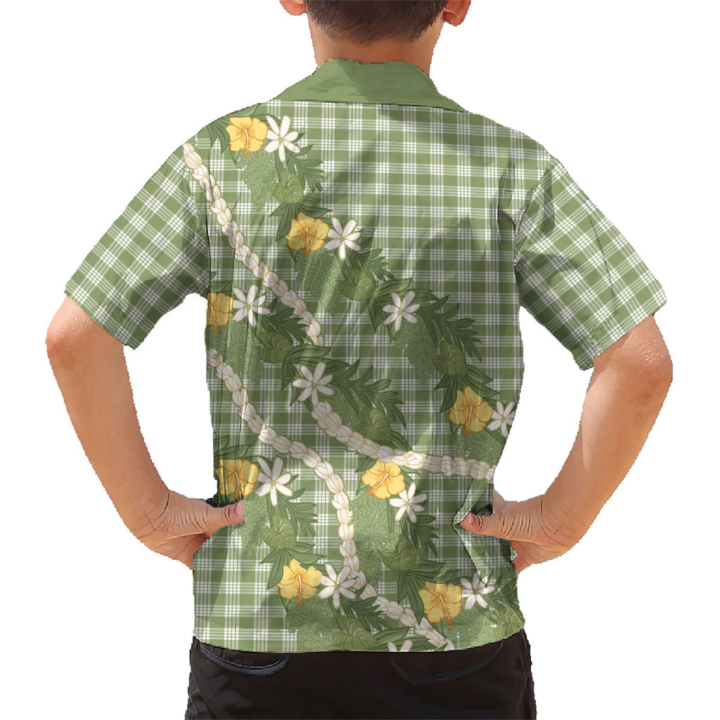 Aloha Puakenikeni Anthurium Pikake Lei Family Matching Off The Shoulder Long Sleeve Dress and Hawaiian Shirt Green Hawaiian Palaka Pattern LT9 - Polynesian Pride