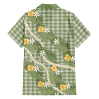 Aloha Puakenikeni Anthurium Pikake Lei Family Matching Off The Shoulder Long Sleeve Dress and Hawaiian Shirt Green Hawaiian Palaka Pattern LT9 - Polynesian Pride