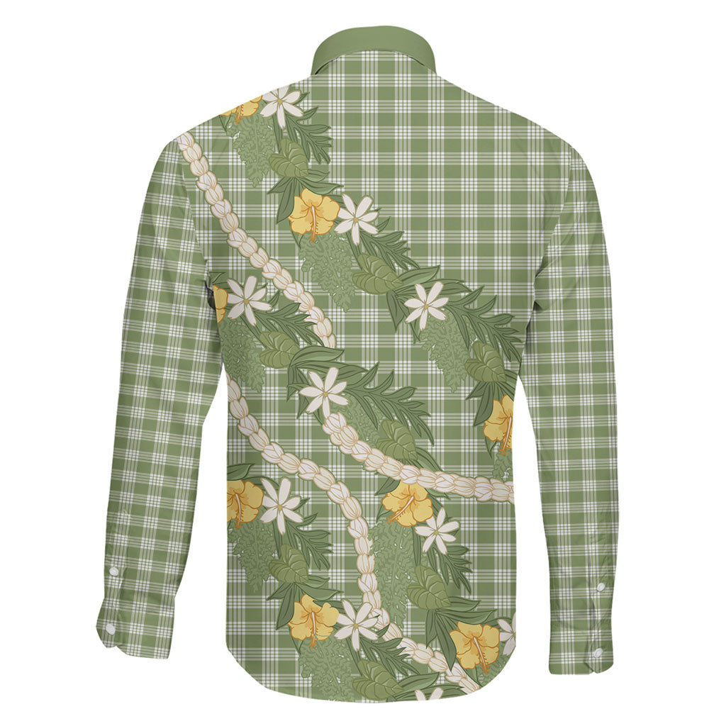 Aloha Puakenikeni Anthurium Pikake Lei Family Matching Off The Shoulder Long Sleeve Dress and Hawaiian Shirt Green Hawaiian Palaka Pattern LT9 - Polynesian Pride