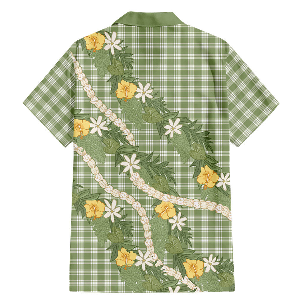Aloha Puakenikeni Anthurium Pikake Lei Family Matching Off Shoulder Maxi Dress and Hawaiian Shirt Green Hawaiian Palaka Pattern LT9 - Polynesian Pride