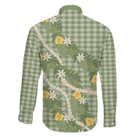 Aloha Puakenikeni Anthurium Pikake Lei Family Matching Puletasi and Hawaiian Shirt Green Hawaiian Palaka Pattern LT9 - Polynesian Pride