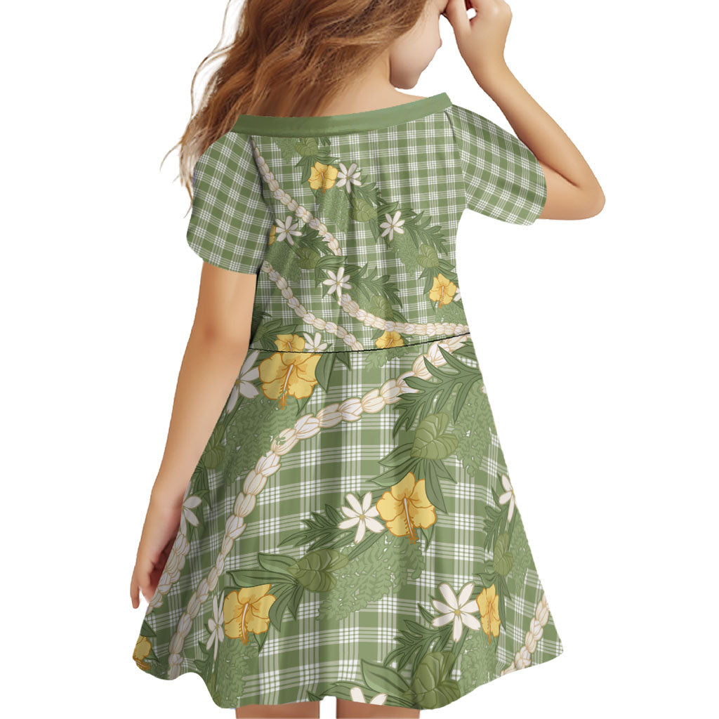 Aloha Puakenikeni Anthurium Pikake Lei Family Matching Short Sleeve Bodycon Dress and Hawaiian Shirt Green Hawaiian Palaka Pattern LT9 - Polynesian Pride