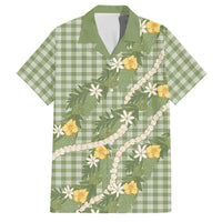 Aloha Puakenikeni Anthurium Pikake Lei Family Matching Tank Maxi Dress and Hawaiian Shirt Green Hawaiian Palaka Pattern LT9 Dad's Shirt - Short Sleeve Green - Polynesian Pride