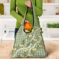 Aloha Puakenikeni Anthurium Pikake Lei Grocery Bag Green Hawaiian Palaka Pattern