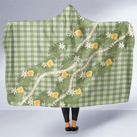 Aloha Puakenikeni Anthurium Pikake Lei Hooded Blanket Green Hawaiian Palaka Pattern LT9 One Size Green - Polynesian Pride