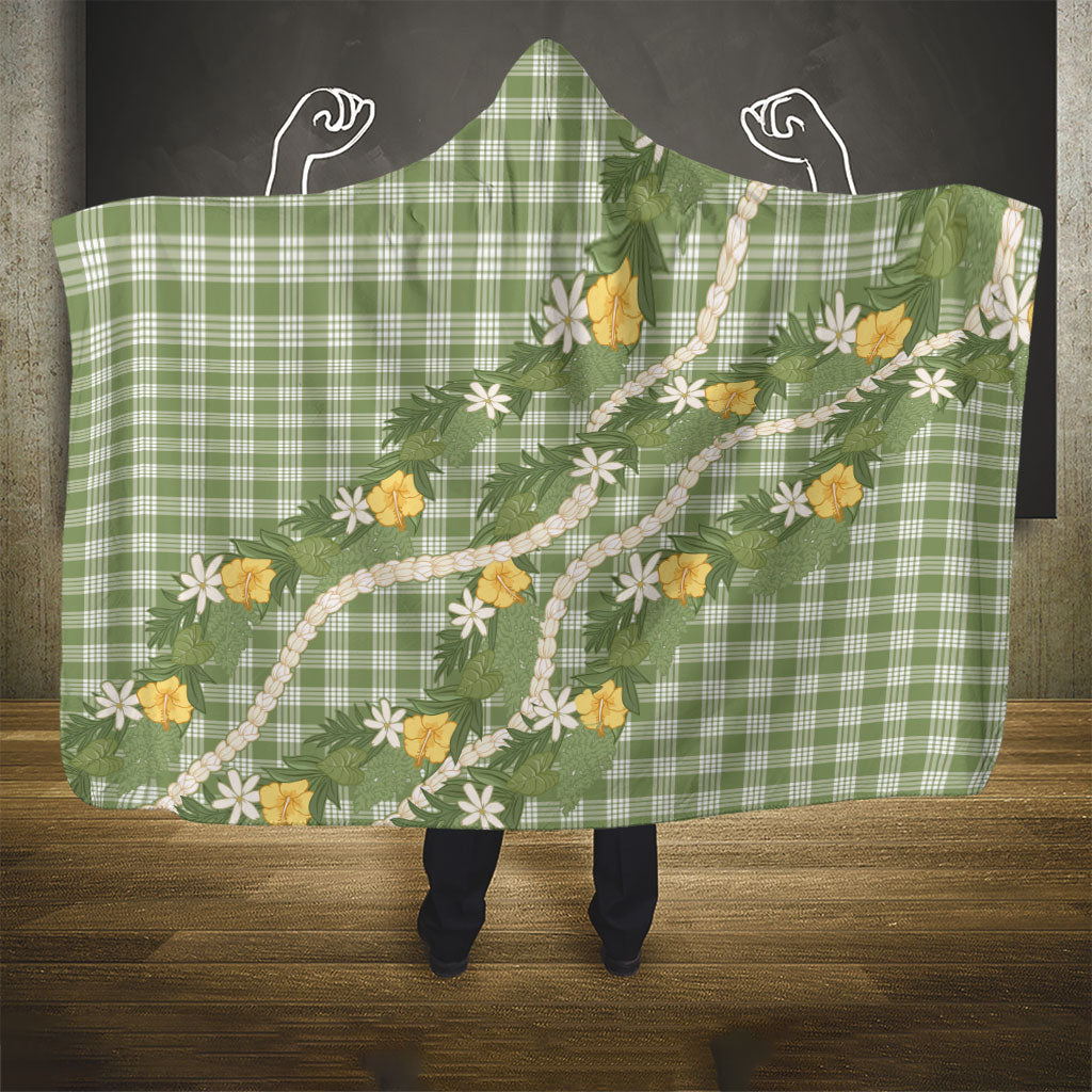 Aloha Puakenikeni Anthurium Pikake Lei Hooded Blanket Green Hawaiian Palaka Pattern LT9 - Polynesian Pride