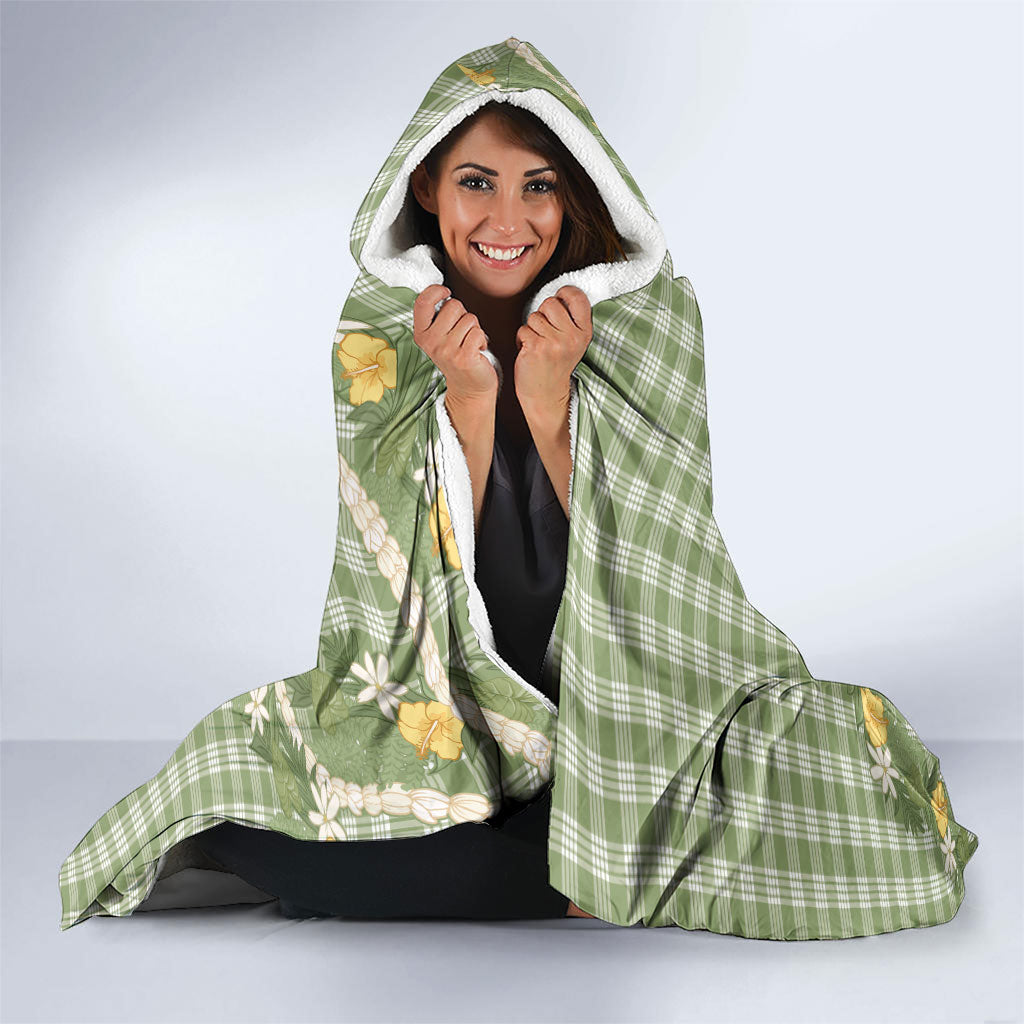 Aloha Puakenikeni Anthurium Pikake Lei Hooded Blanket Green Hawaiian Palaka Pattern LT9 - Polynesian Pride