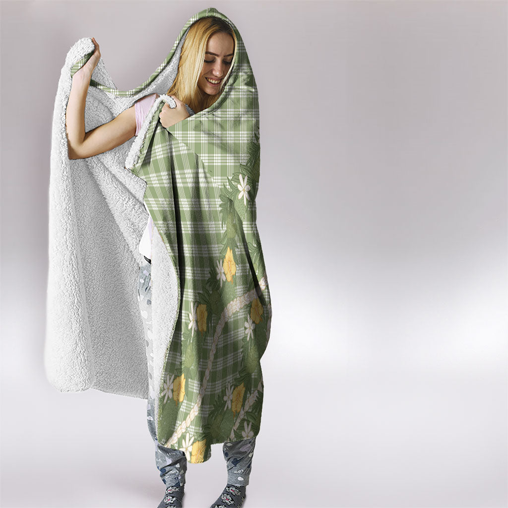 Aloha Puakenikeni Anthurium Pikake Lei Hooded Blanket Green Hawaiian Palaka Pattern LT9 - Polynesian Pride