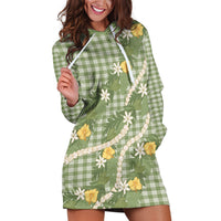 Aloha Puakenikeni Anthurium Pikake Lei Hoodie Dress Green Hawaiian Palaka Pattern LT9 Green - Polynesian Pride
