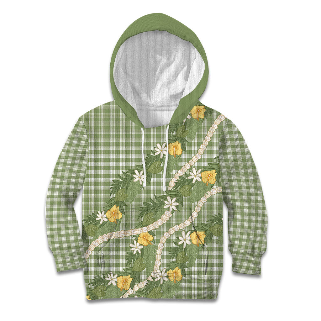 Aloha Puakenikeni Anthurium Pikake Lei Kid Hoodie Green Hawaiian Palaka Pattern