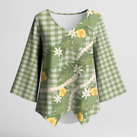Aloha Puakenikeni Anthurium Pikake Lei Kimono Sleeve Blouse Green Hawaiian Palaka Pattern LT9 Female Green - Polynesian Pride