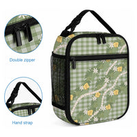 Aloha Puakenikeni Anthurium Pikake Lei Lunch Bag Green Hawaiian Palaka Pattern LT9 - Polynesian Pride