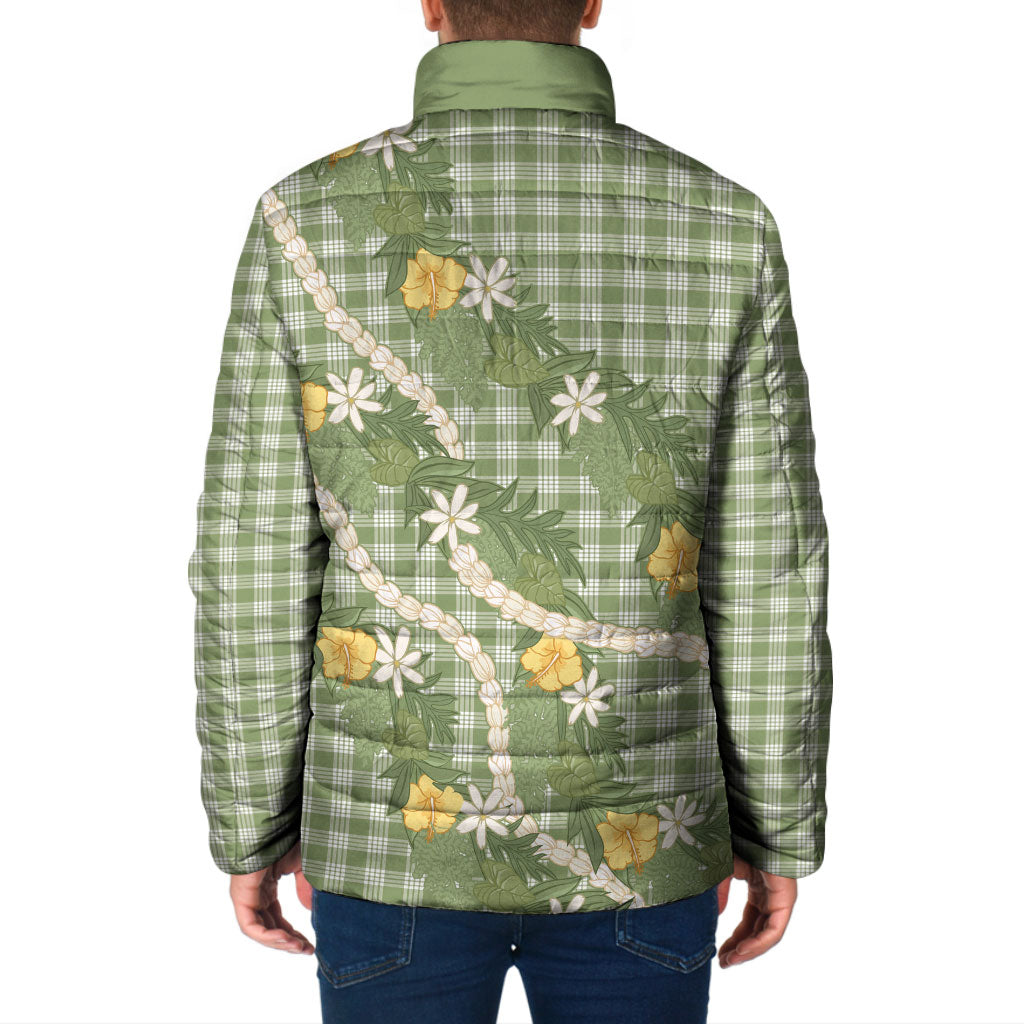 Aloha Puakenikeni Anthurium Pikake Lei Padded Jacket Green Hawaiian Palaka Pattern