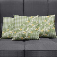 Aloha Puakenikeni Anthurium Pikake Lei Pillow Cover Green Hawaiian Palaka Pattern