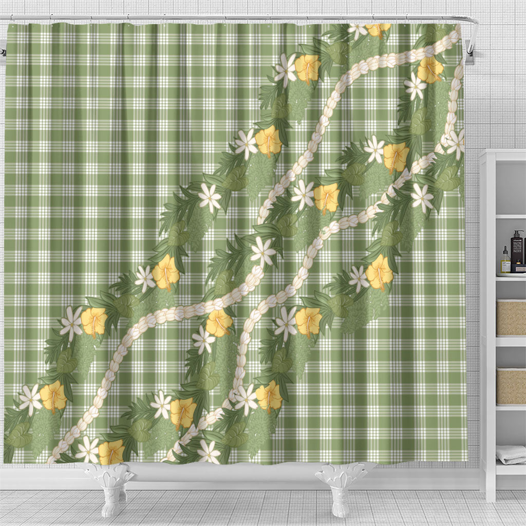 Aloha Puakenikeni Anthurium Pikake Lei Shower Curtain Green Hawaiian Palaka Pattern