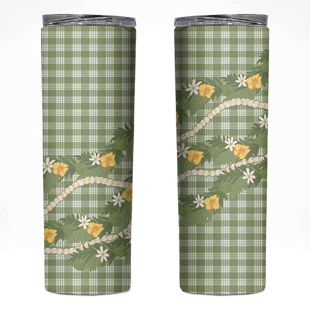 Aloha Puakenikeni Anthurium Pikake Lei Skinny Tumbler Green Hawaiian Palaka Pattern LT9 Green - Polynesian Pride