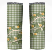 Aloha Puakenikeni Anthurium Pikake Lei Skinny Tumbler Green Hawaiian Palaka Pattern LT9 Green - Polynesian Pride