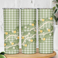 Aloha Puakenikeni Anthurium Pikake Lei Skinny Tumbler Green Hawaiian Palaka Pattern LT9 - Polynesian Pride