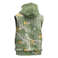 Aloha Puakenikeni Anthurium Pikake Lei Sleeveless Hoodie Green Hawaiian Palaka Pattern LT9 - Polynesian Pride