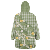 Aloha Puakenikeni Anthurium Pikake Lei Wearable Blanket Hoodie Green Hawaiian Palaka Pattern