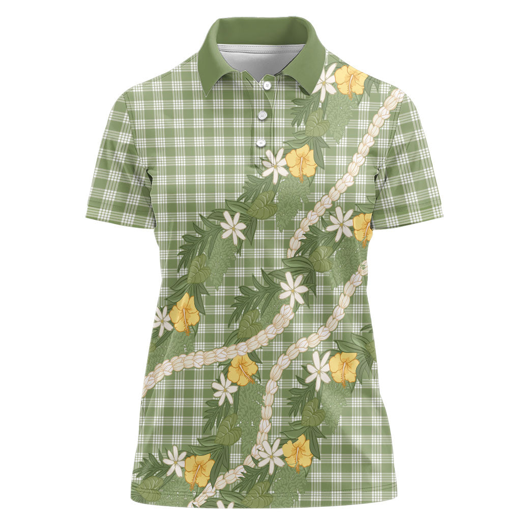 Aloha Puakenikeni Anthurium Pikake Lei Women Polo Shirt Green Hawaiian Palaka Pattern LT9 Female Green - Polynesian Pride