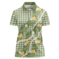 Aloha Puakenikeni Anthurium Pikake Lei Women Polo Shirt Green Hawaiian Palaka Pattern LT9 Female Green - Polynesian Pride