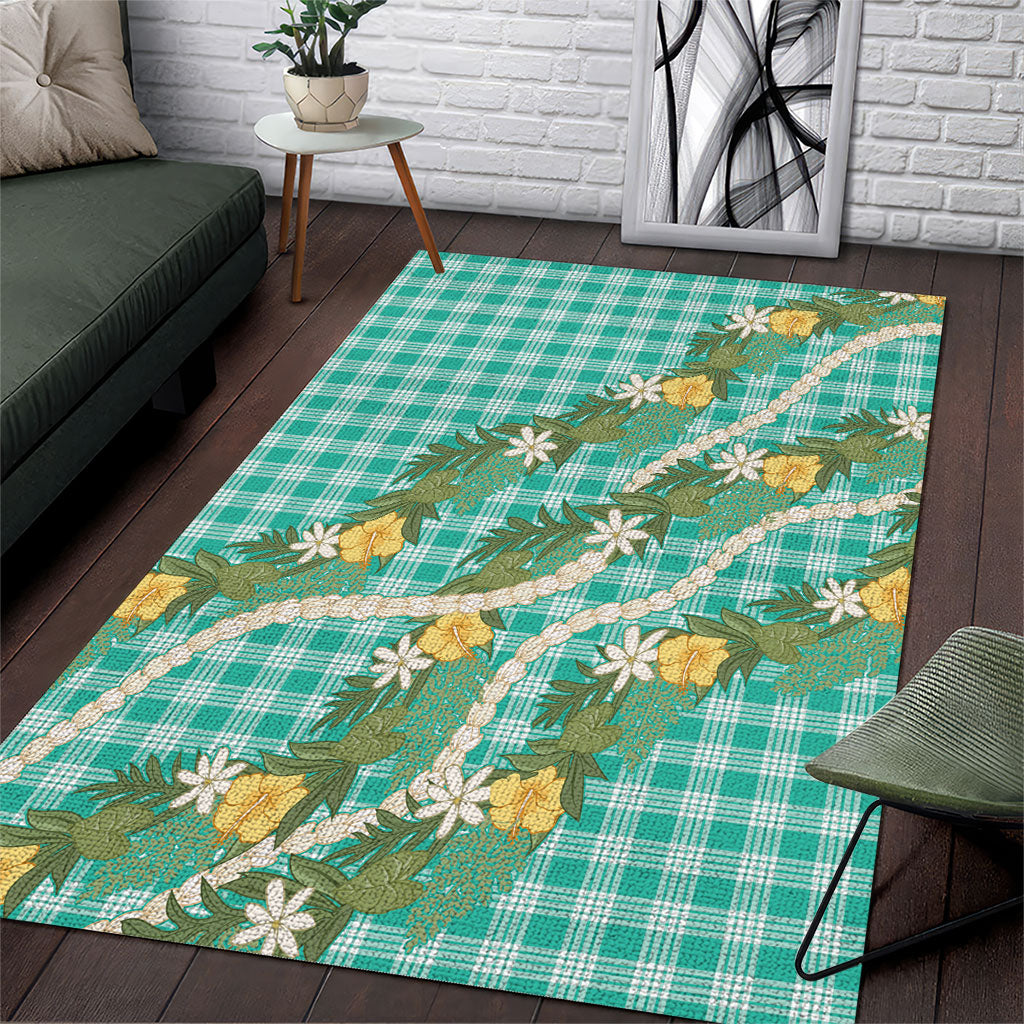 Aloha Puakenikeni Anthurium Pikake Lei Area Rug Marine Hawaiian Palaka Pattern
