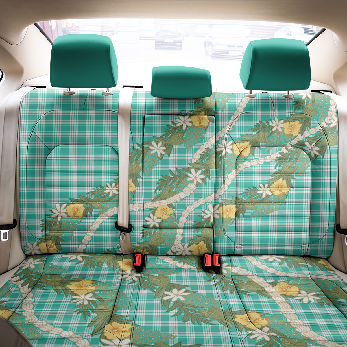 Aloha Puakenikeni Anthurium Pikake Lei Back Car Seat Cover Marine Hawaiian Palaka Pattern