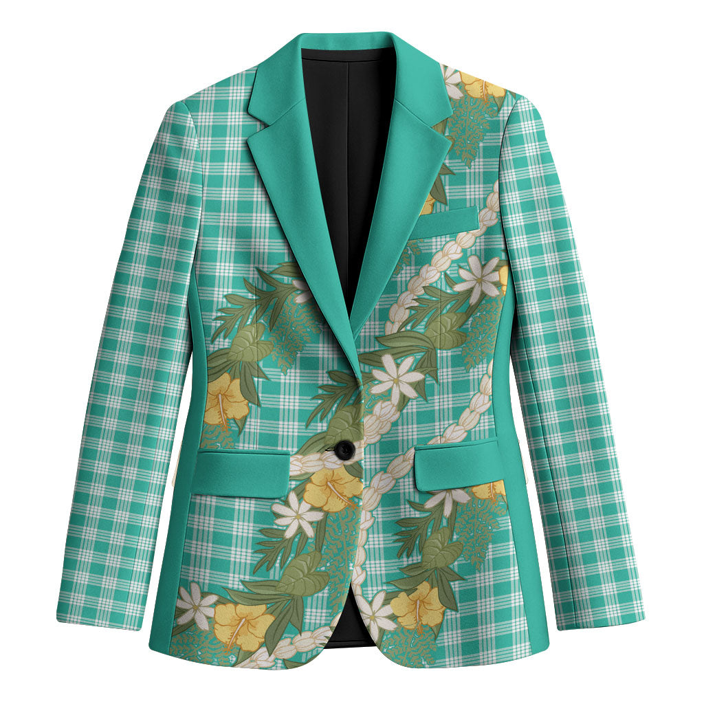 Aloha Puakenikeni Anthurium Pikake Lei Blazer Marine Hawaiian Palaka Pattern