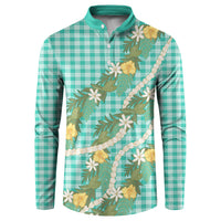 Aloha Puakenikeni Anthurium Pikake Lei Button Sweatshirt Marine Hawaiian Palaka Pattern