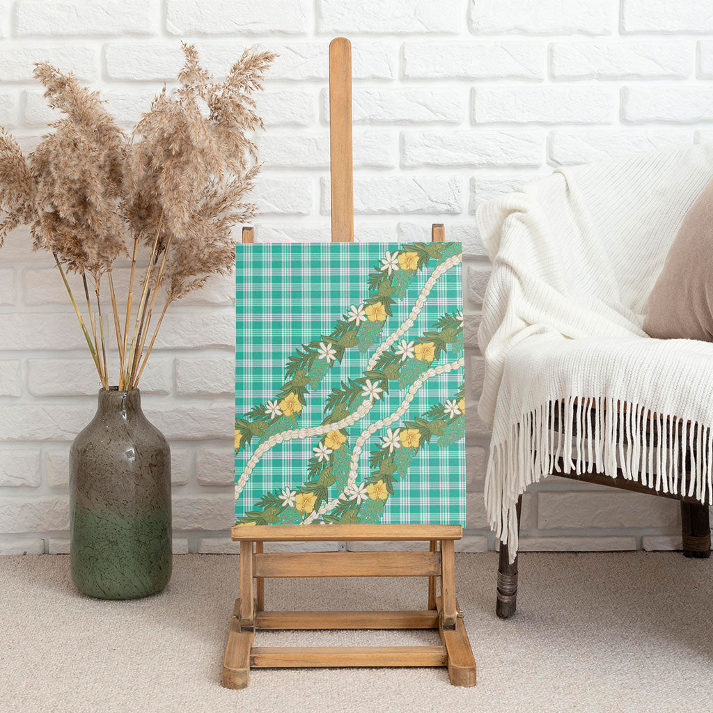 Aloha Puakenikeni Anthurium Pikake Lei Canvas Wall Art Marine Hawaiian Palaka Pattern