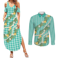 Aloha Puakenikeni Anthurium Pikake Lei Couples Matching Summer Maxi Dress and Long Sleeve Button Shirt Marine Hawaiian Palaka Pattern LT9 Marine - Polynesian Pride