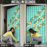 Aloha Puakenikeni Anthurium Pikake Lei Door Cover Marine Hawaiian Palaka Pattern