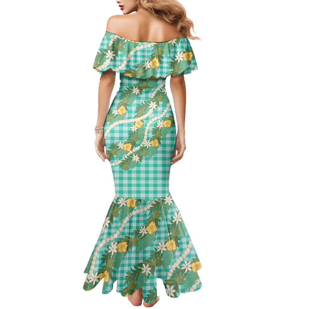 Aloha Puakenikeni Anthurium Pikake Lei Family Matching Mermaid Dress and Hawaiian Shirt Marine Hawaiian Palaka Pattern LT9 - Polynesian Pride