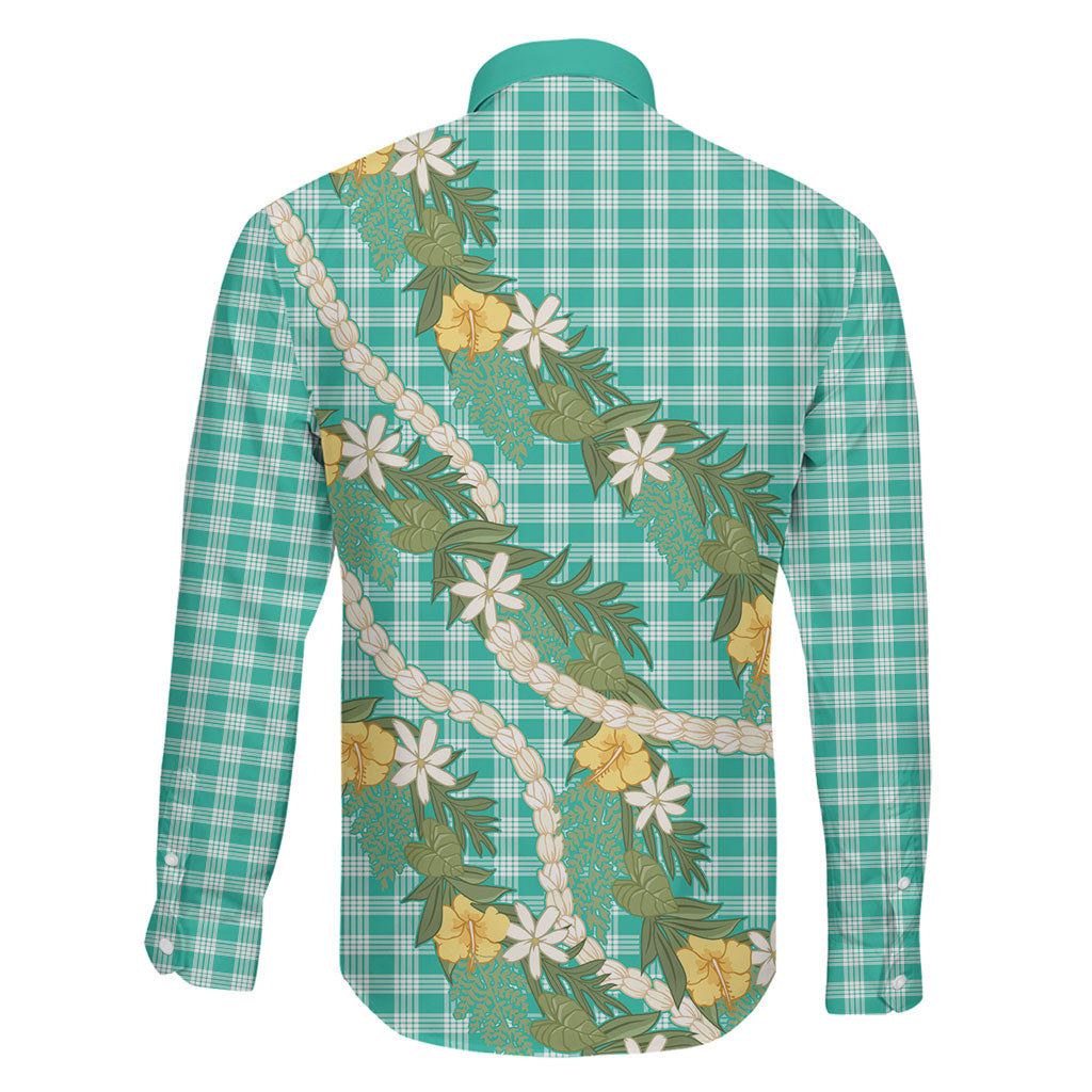 Aloha Puakenikeni Anthurium Pikake Lei Family Matching Off The Shoulder Long Sleeve Dress and Hawaiian Shirt Marine Hawaiian Palaka Pattern LT9 - Polynesian Pride