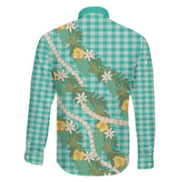 Aloha Puakenikeni Anthurium Pikake Lei Family Matching Off The Shoulder Long Sleeve Dress and Hawaiian Shirt Marine Hawaiian Palaka Pattern LT9 - Polynesian Pride