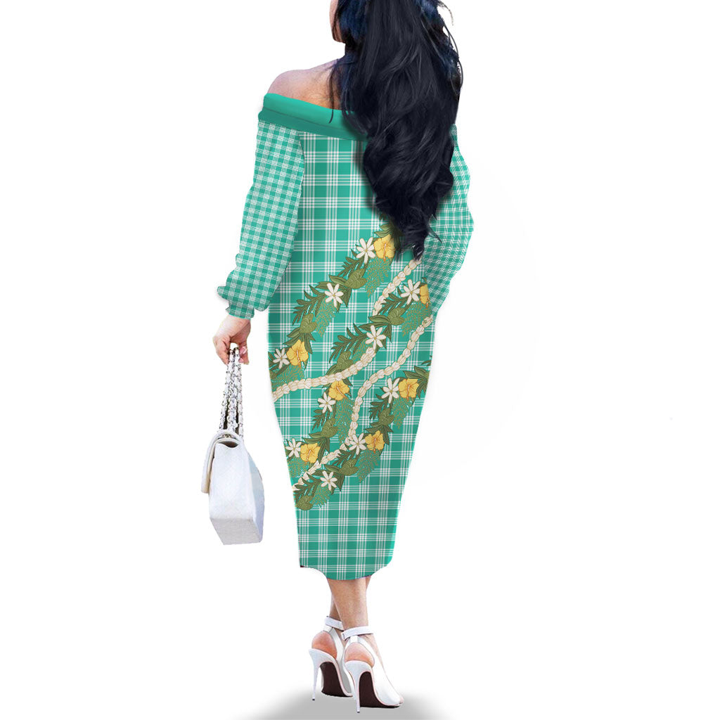 Aloha Puakenikeni Anthurium Pikake Lei Family Matching Off The Shoulder Long Sleeve Dress and Hawaiian Shirt Marine Hawaiian Palaka Pattern LT9 - Polynesian Pride