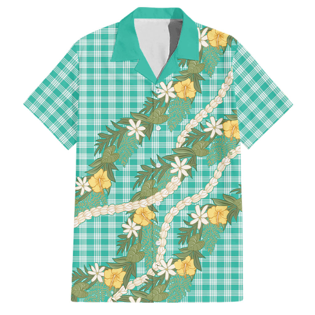 Aloha Puakenikeni Anthurium Pikake Lei Family Matching Short Sleeve Bodycon Dress and Hawaiian Shirt Marine Hawaiian Palaka Pattern LT9 Dad's Shirt - Short Sleeve Marine - Polynesian Pride