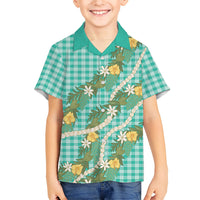 Aloha Puakenikeni Anthurium Pikake Lei Family Matching Short Sleeve Bodycon Dress and Hawaiian Shirt Marine Hawaiian Palaka Pattern LT9 Son's Shirt Marine - Polynesian Pride