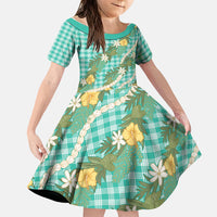 Aloha Puakenikeni Anthurium Pikake Lei Family Matching Summer Maxi Dress and Hawaiian Shirt Marine Hawaiian Palaka Pattern LT9 Daughter's Dress Marine - Polynesian Pride