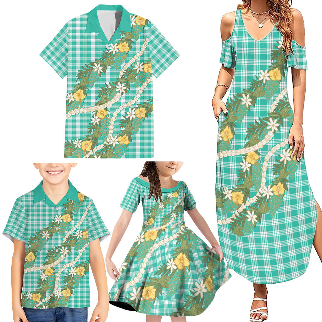 Aloha Puakenikeni Anthurium Pikake Lei Family Matching Summer Maxi Dress and Hawaiian Shirt Marine Hawaiian Palaka Pattern LT9 - Polynesian Pride