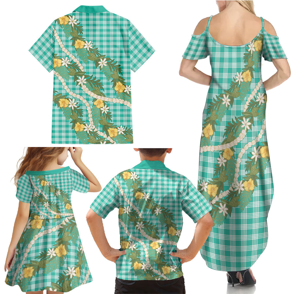 Aloha Puakenikeni Anthurium Pikake Lei Family Matching Summer Maxi Dress and Hawaiian Shirt Marine Hawaiian Palaka Pattern LT9 - Polynesian Pride