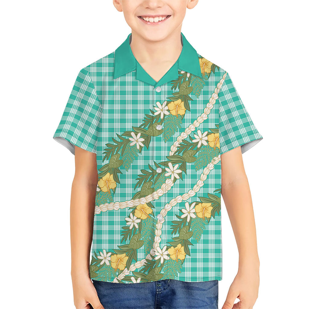 Aloha Puakenikeni Anthurium Pikake Lei Family Matching Summer Maxi Dress and Hawaiian Shirt Marine Hawaiian Palaka Pattern LT9 Son's Shirt Marine - Polynesian Pride