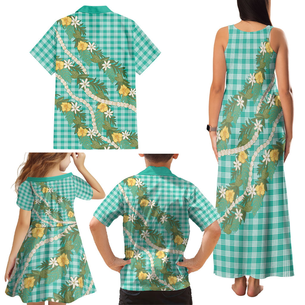 Aloha Puakenikeni Anthurium Pikake Lei Family Matching Tank Maxi Dress and Hawaiian Shirt Marine Hawaiian Palaka Pattern LT9 - Polynesian Pride