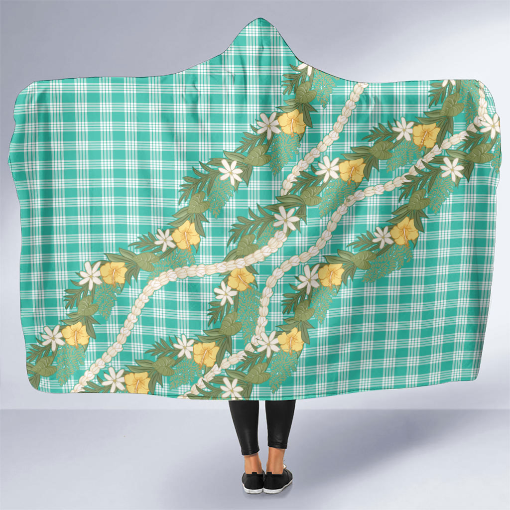 Aloha Puakenikeni Anthurium Pikake Lei Hooded Blanket Marine Hawaiian Palaka Pattern
