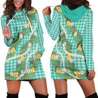 Aloha Puakenikeni Anthurium Pikake Lei Hoodie Dress Marine Hawaiian Palaka Pattern LT9 - Polynesian Pride