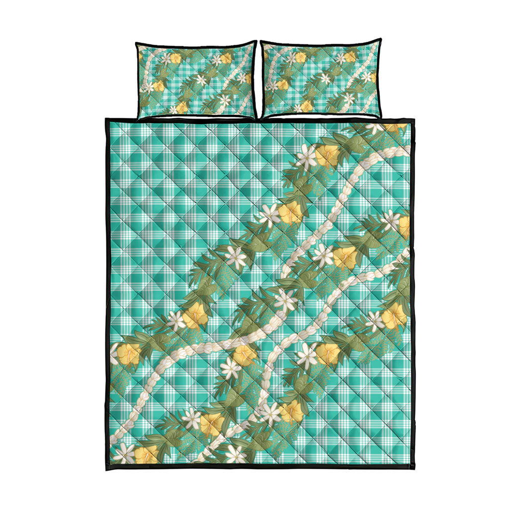 Aloha Puakenikeni Anthurium Pikake Lei Quilt Bed Set Marine Hawaiian Palaka Pattern