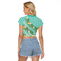 Aloha Puakenikeni Anthurium Pikake Lei Raglan Cropped T Shirt Marine Hawaiian Palaka Pattern