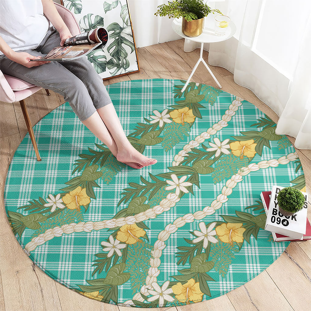 Aloha Puakenikeni Anthurium Pikake Lei Round Carpet Marine Hawaiian Palaka Pattern